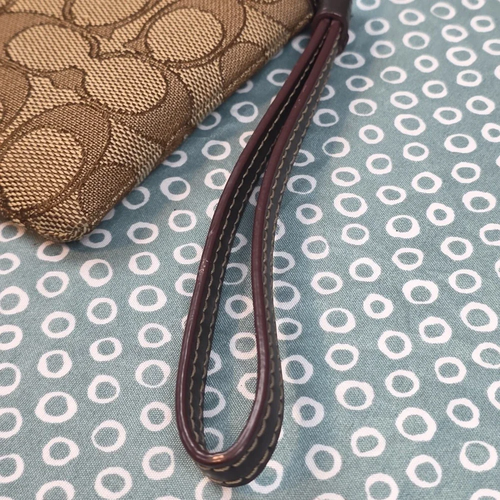 Coach Signature 4x6 Wristlet Zippered Brown Tan Canvas L1878 F58033
